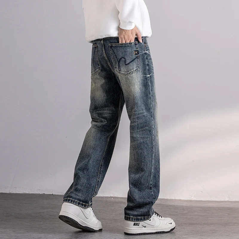 

Street Designer Fashion Men Jeans Retro Washed Blue Loose Fit Vintage Straight Jeans Men Y2K Hip Hop Casual Denim Pants Hombre