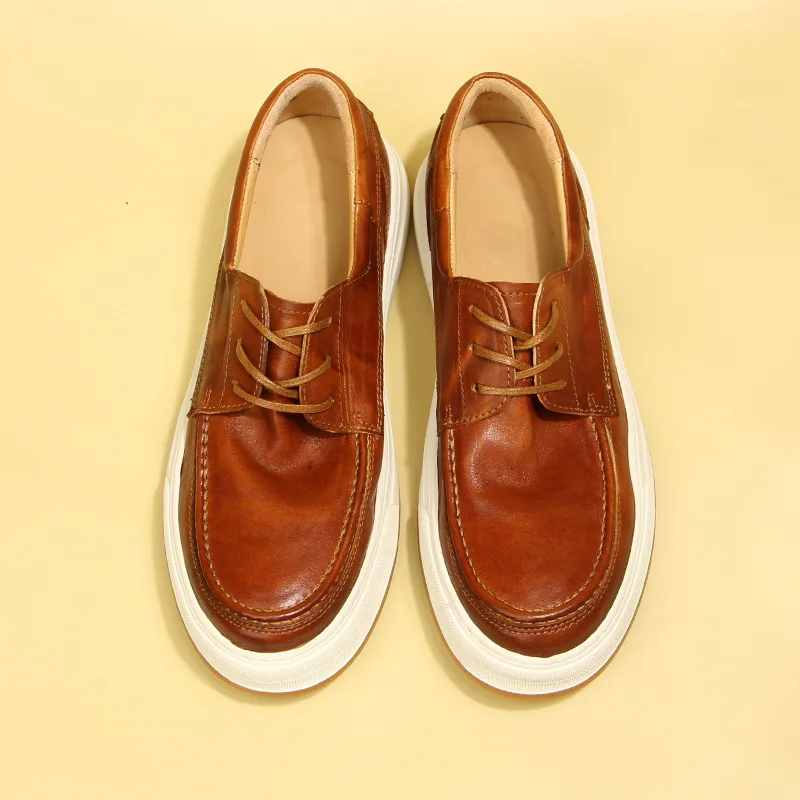Men's Washed Shell Cordovan Casual Shoes | Vintage Leather Low-Top Sneakers | New Industrial Style Versatile Slip-Ons