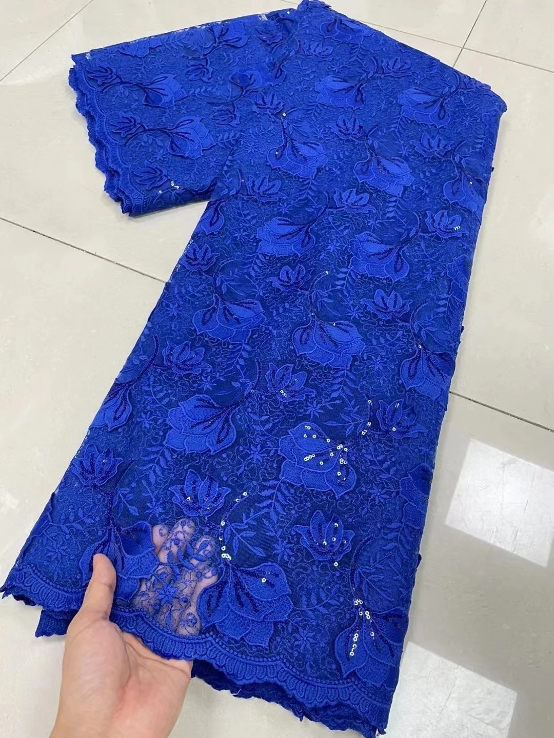 

African Sequins Lace Fabric 2024 Royal Blue High Quality Luxury Nigerian French Tulle Lace Embroidery Material For Wedding Dress