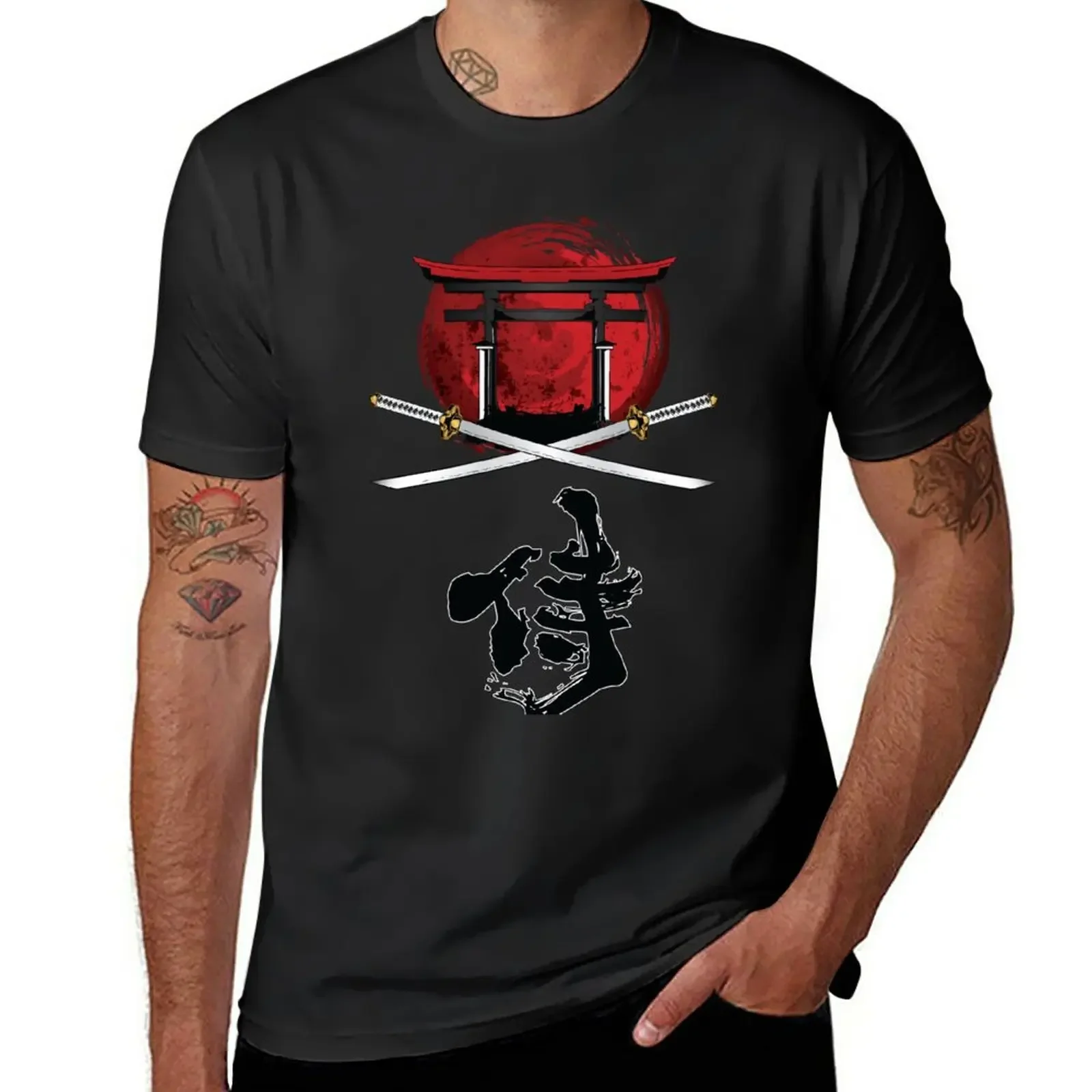 Samurai Katana Tori gate Kanji T-Shirt anime plain sweat Blouse mens t shirts pack