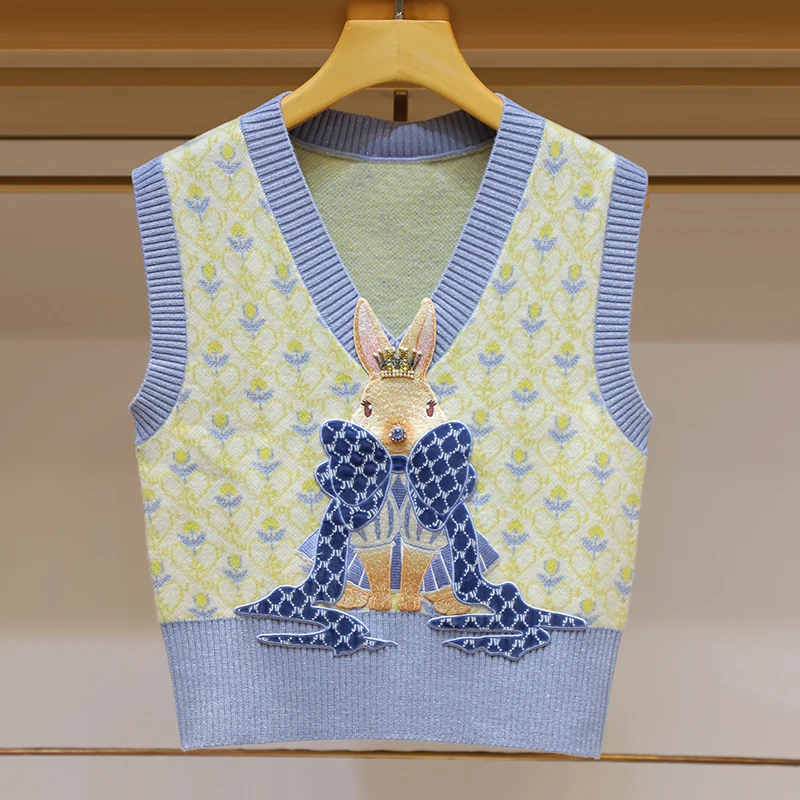 Sweet School Sle V-Ne  Knot Embroidered Svel Knitted Vest Women's Faion Handpied Store ential