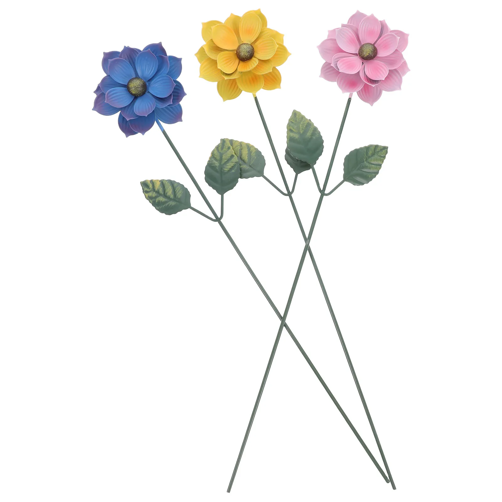 

3 Pcs Metal Flower Garden Stakes Decorative Lawn Plant Plugins Outdoor Yard Pathway Spring Freshness Planter