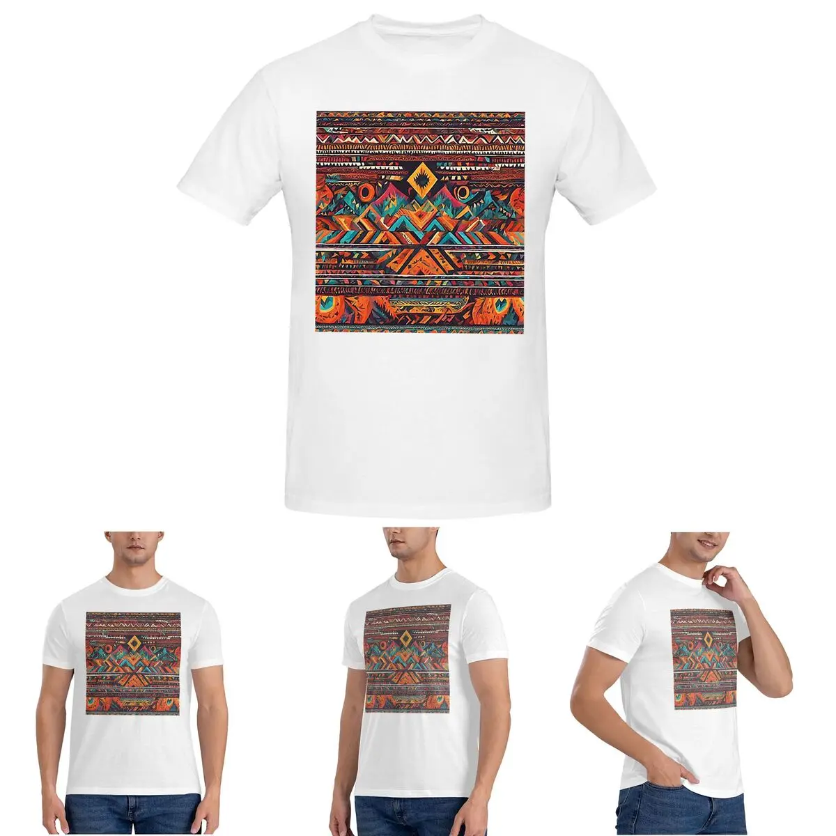 

Painted Original Tribal Patterns T-Shirt for Men Cotton Plus Size T Shirts Men's Short Sleeve Round Neck Summer Clothes Tops