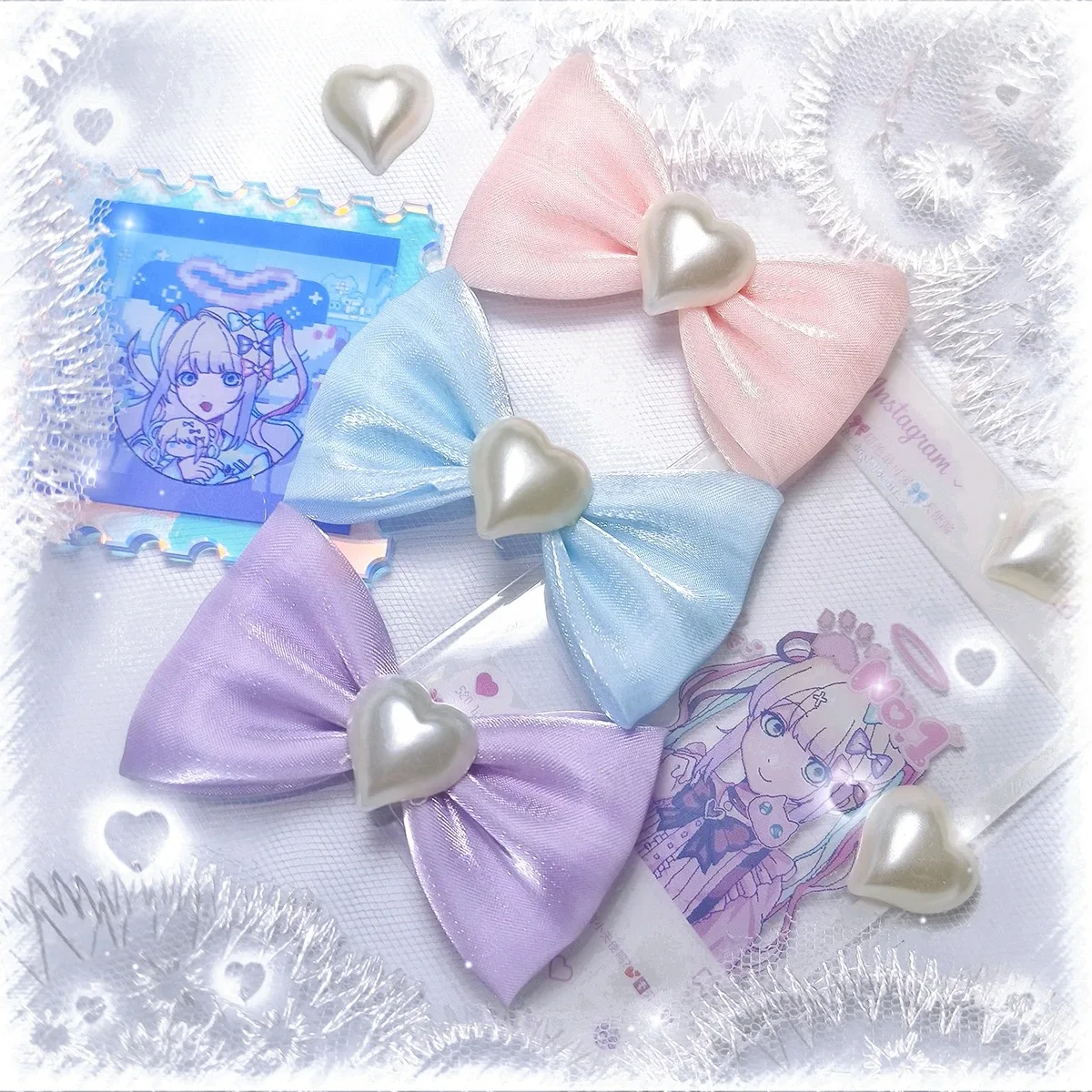 Juego NEEDY GIRL OVERDOSE KAnge Ame Rain Cosplay horquillas coloridas con pajarita 3 unids/set accesorios para la cabeza