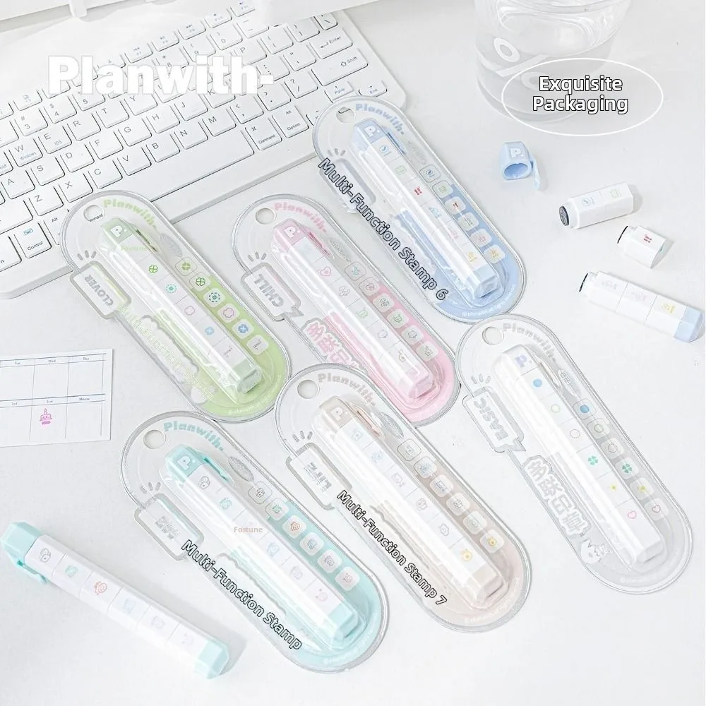 Durable Cute Cartoon To Do List Journal Stamp Detachable 6 Patterns Seal Pen Portable Self-ink Diary Seal Gift School Stationery
