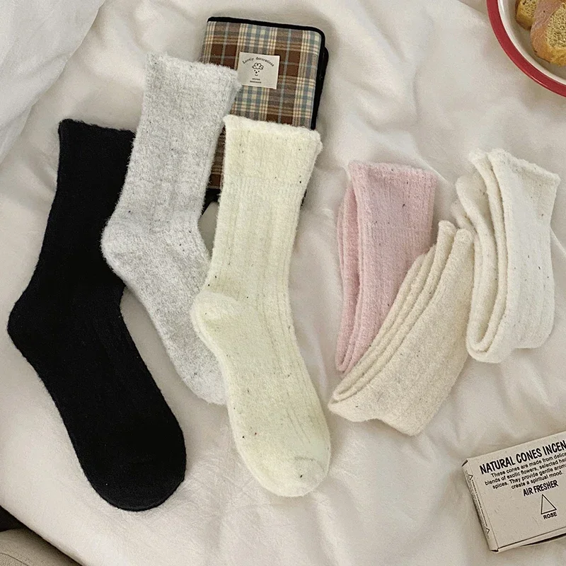 

Women's Socks Candy Color New Sweet Home Thick Winter Warm Socks Korean Style Fashion Simple Floor Fuzzy Socks For Girls Casual