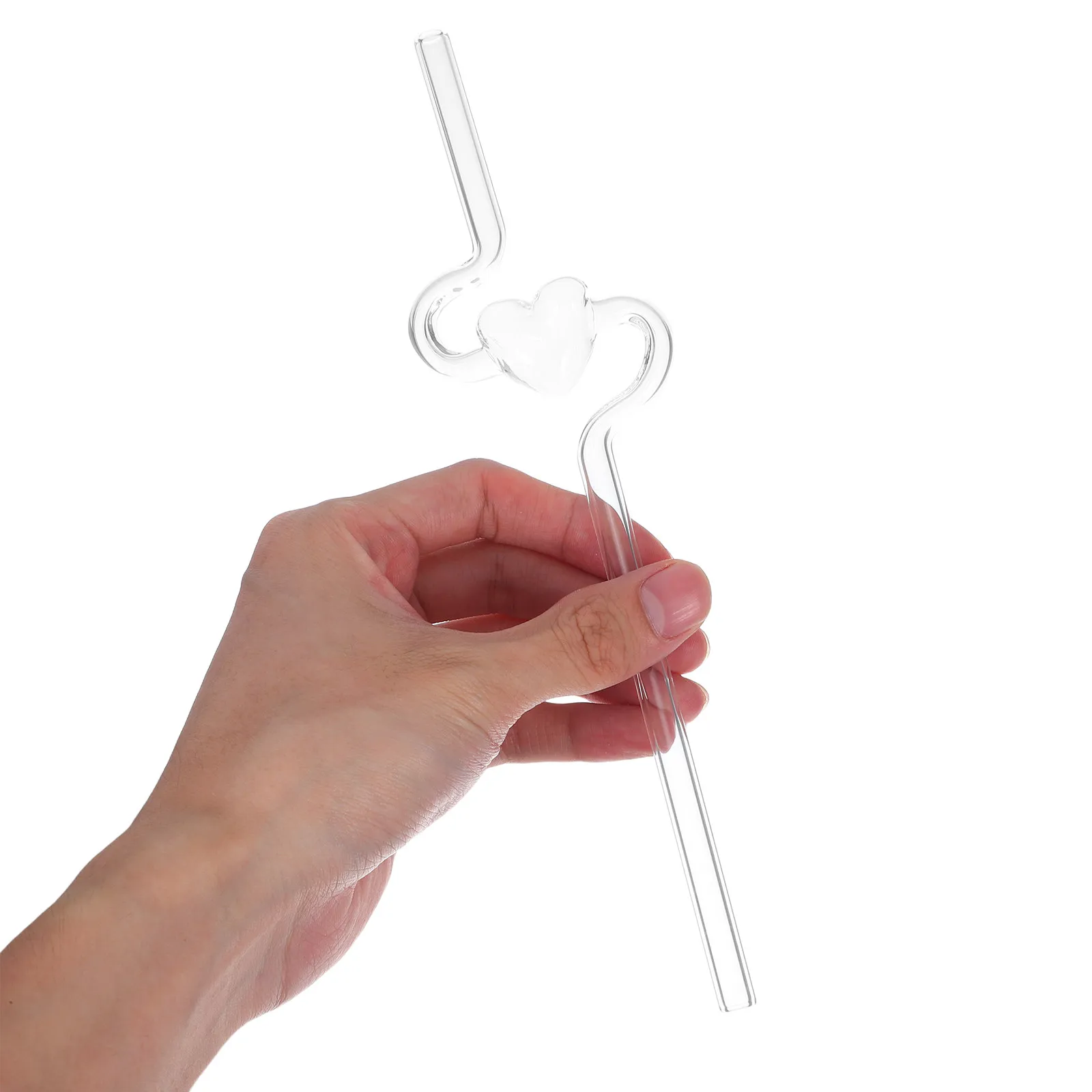 

2Pcs Heart-Shaped Glass Straws Reusable Transparent Clear Drinking Straws for Juice Cocktail Valentine's Wedding Party