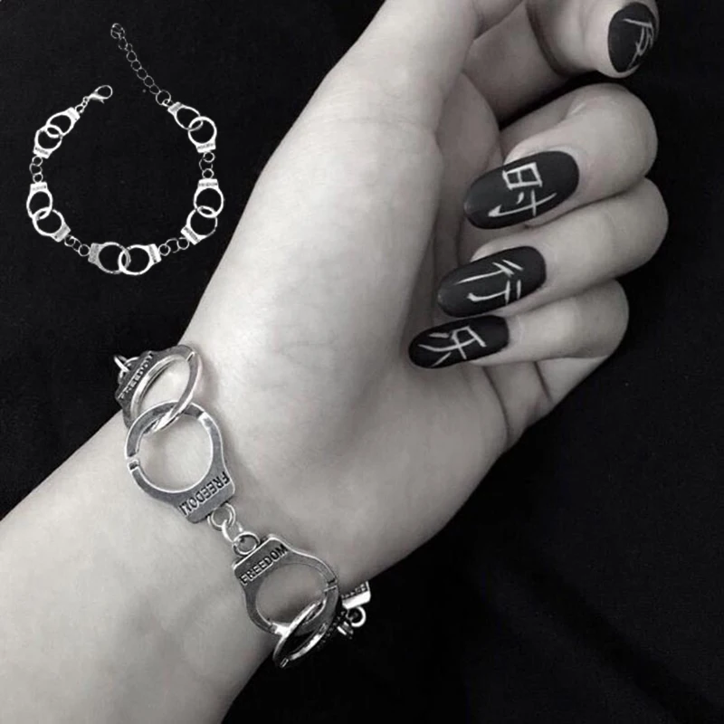 [HS]1Pc Punk Couple Freedom Handcuffs Bracelet Chain Bangle Fashion Jewelry Lover Gift