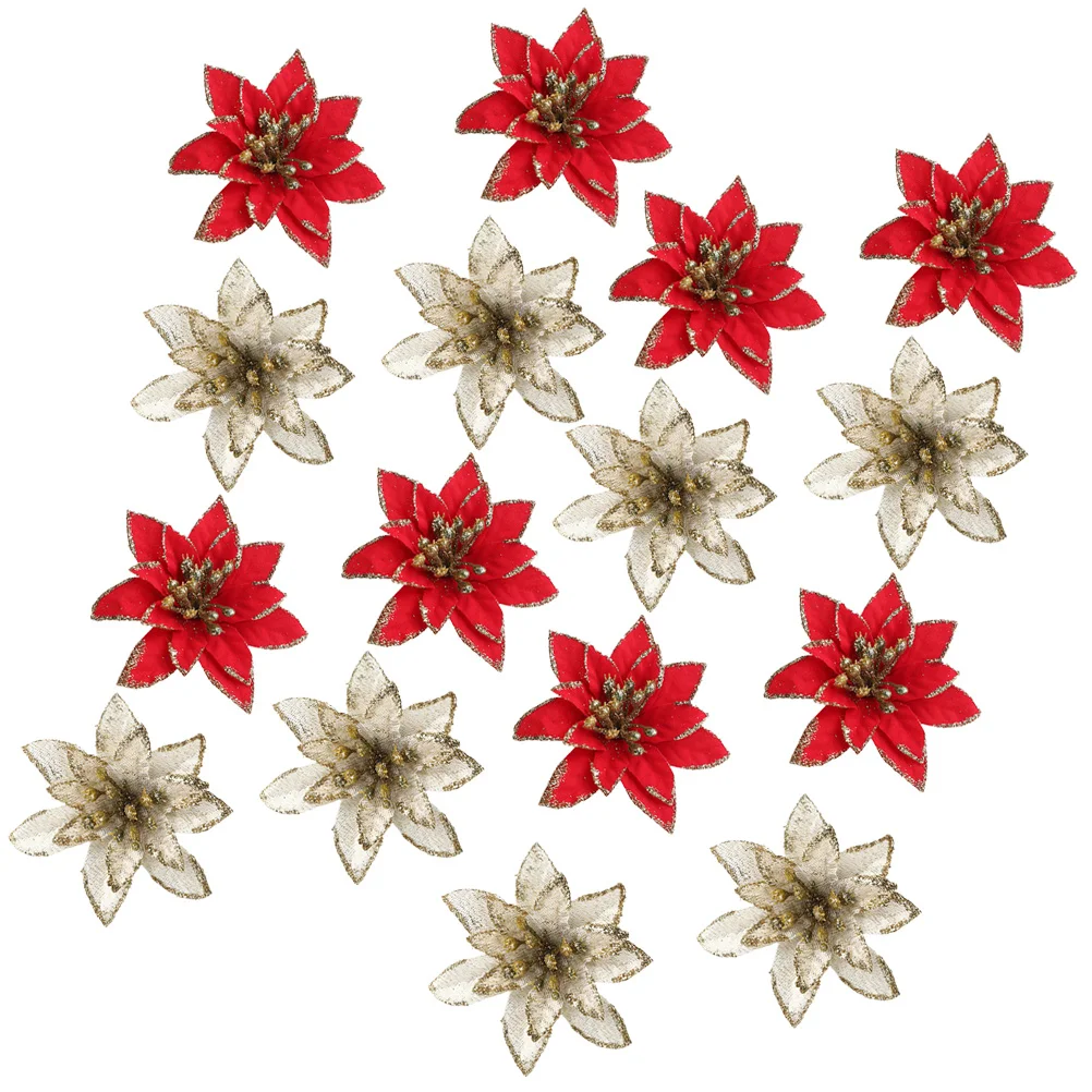 

24Pcs Christmas Glitter Flowers Decorative 8cm Diameter Shape Reusable Ornaments for Christmas Tree Party Wedding