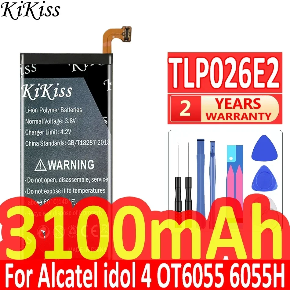 KiKiss Bateria 3100mAh Telefone para ALCATEL ONE TOUCH IDOL 4 6055K TLp026E2 OT-6055 Idol 4 Idol4 6055B 6055H 6055U 6055Y