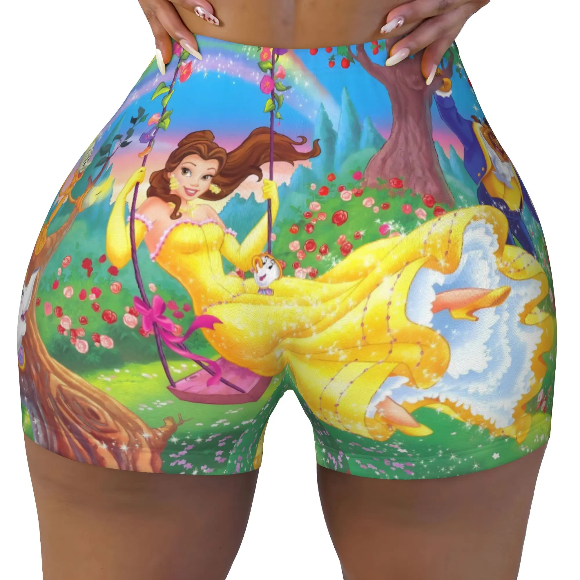 Custom Beautyes Anime Beastes Gym Volleyball Biker Shorts Women Cartoon Workout Yoga Shorts