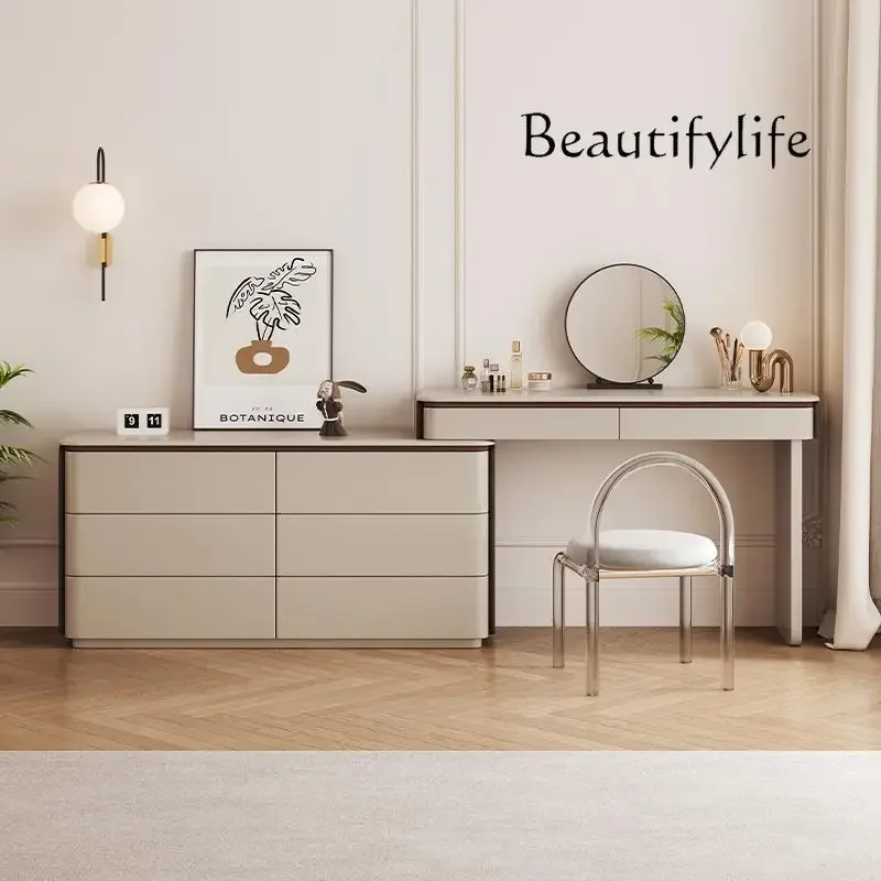 X Light Luxury Solid Wood Cream Style Dresser Simple Modern Makeup Table Chest Cabinet Integrated Bedroom Retractable Locker