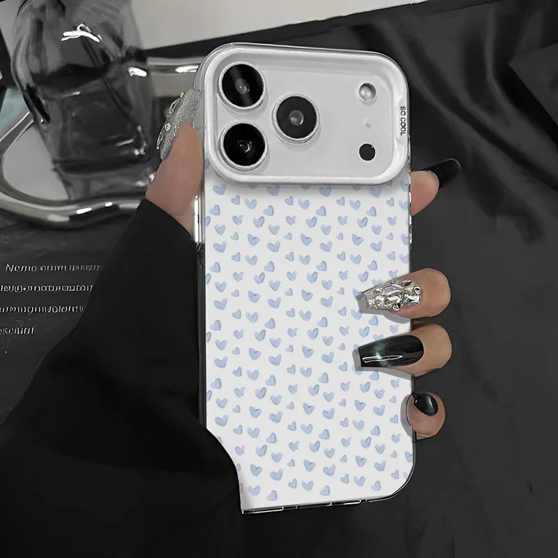 

Ins Korean style Love Heart Phone Case For iPhone 17 16 1115 13 12 13 Pro Max X XR XS 7 8 16 15 Pro Shockproof Matte Laser Cover