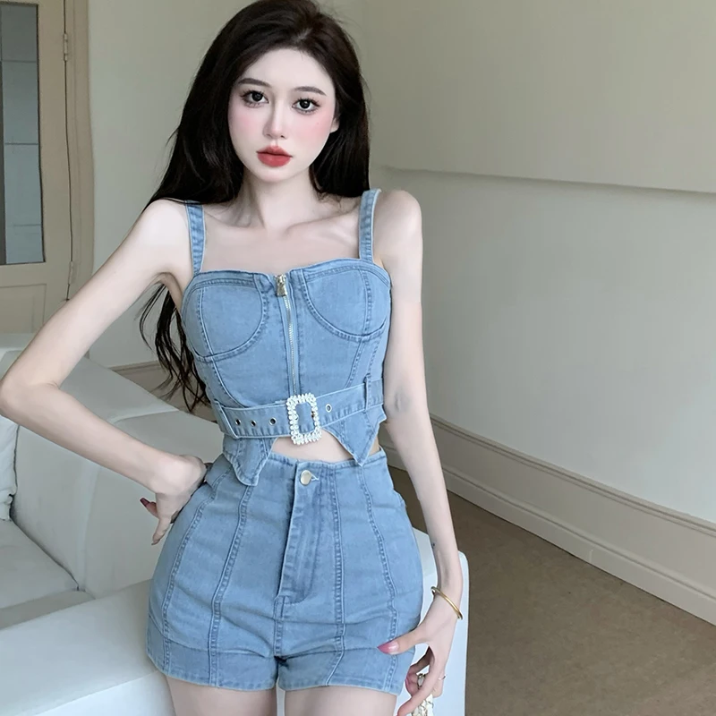 

Летний джинсовый укороченный топ и комплект orts, сексуальный утягивающий модный комплект из смеси хлопка, модный для молодых женщин 8-25 лет
