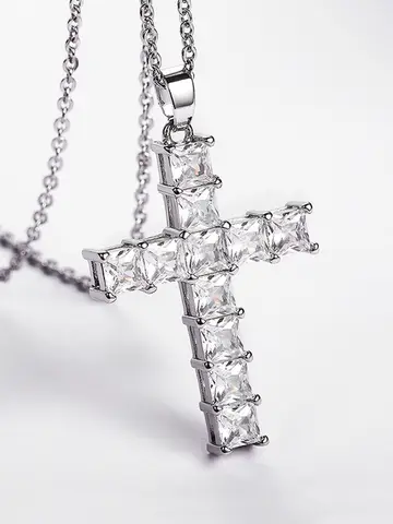 Huitan Hot Sale Female Cross Necklace Inlaid White/Pink Cubic Zirconia Fashionable Versatile Women Necklace for Party Jewelry