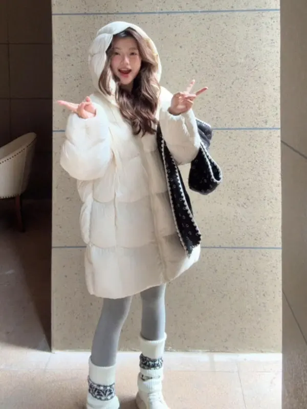 

Корейская мягкая свободная хлопковая куртка с капюшоном: комфортная, теплая, модная верхняя одежда, зимнее пальто, женская одежда премиум-класса