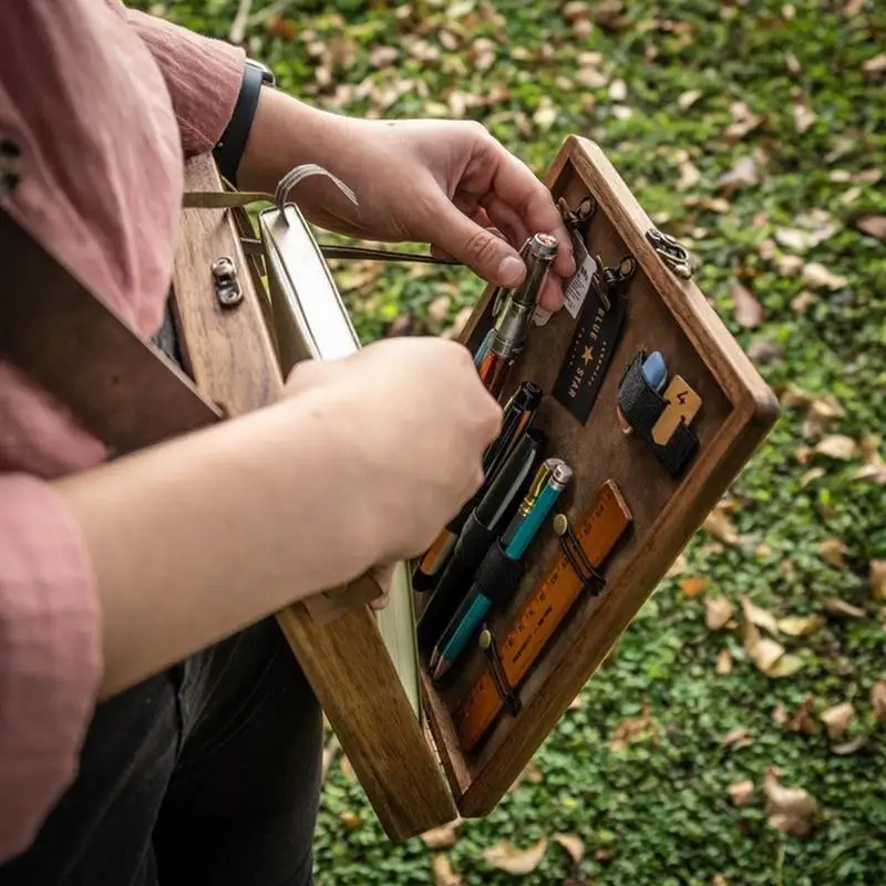 Writers Messenger Wood Box A5 Artist Tool And Brush Storage Box Multipurpose Walnut Shoulder Bag Art Creativity Set For Painters