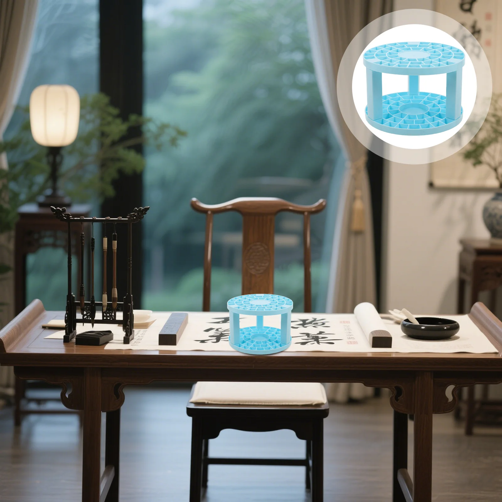 

3Pcs Round Brush Holder Plastic Makeup Organizer Rack Sky-Blue for Desk Pens Pencils Markers Art Supplies Storage