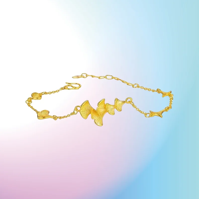 

new 9999 real gold 24K yellow gold Ginkgo Leaf Bracelet New Light Luxury