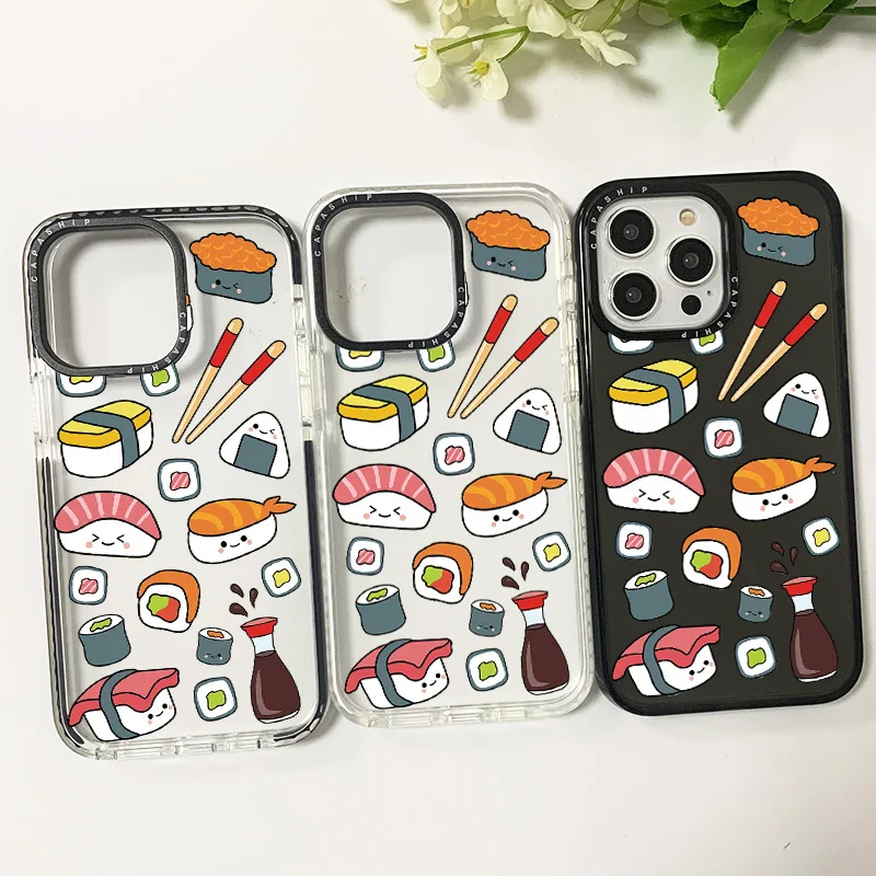 Cute Sushi Painting Case For Iphone 11 14 15 Pro Max Clear Silicone Soft Funda 12 13 Pro 7 Plus XR XS Shockproof Bumper Cover