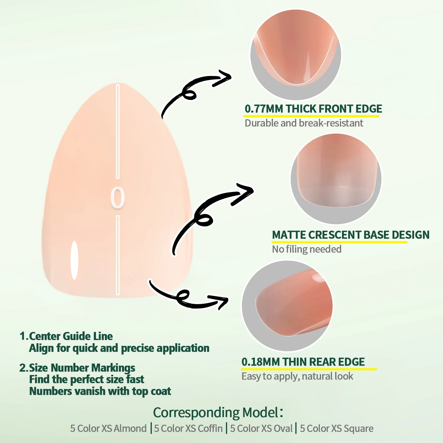 Nailpop 140/150 قطعة اضغط قصير على مجموعة الأظافر 5 ألوان تابوت اللوز مربع الشكل البيضاوي أطراف أظافر صناعية ملونة متينة وسهلة الاستخدام