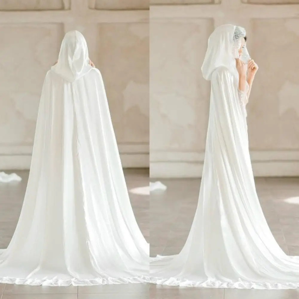 

Satin Long Jacket Wraps With Lace Wedding Bolero Cape Cloak Bridal Shawl Wedding Accessories In Stock