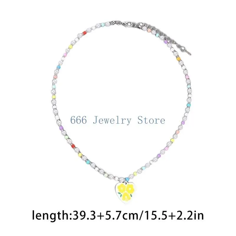F2TD قلادة زهرة زهرة ملونة للنساء مترقم قلادة القلب الأنيقة #6