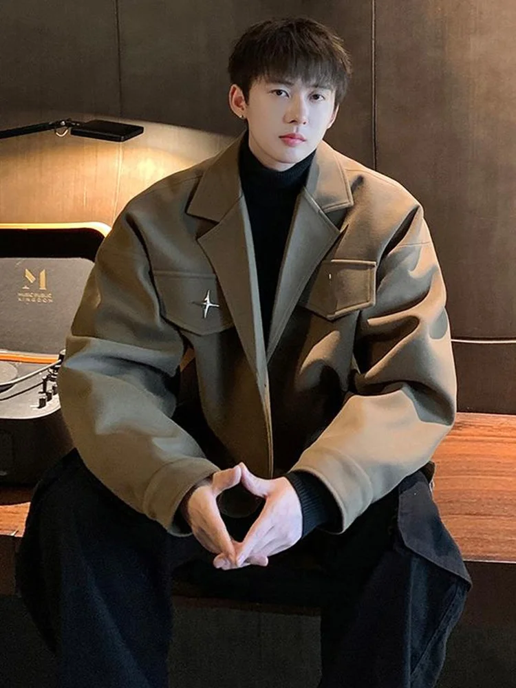 

Мужской шерстяной жакет в стиле барокко, весенне-осенний, с отложным воротником, модный повседневный свободный крой, длинный рукав