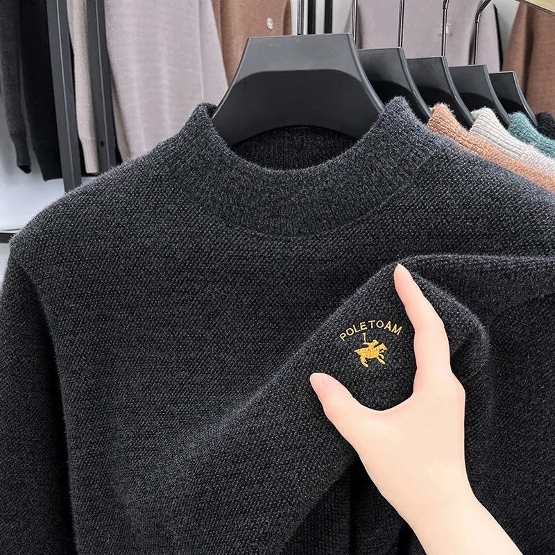 High end brand men's round neck long sleeve warm knit sweater winter fashion item pony exquisite embroidery Paul casual pullover