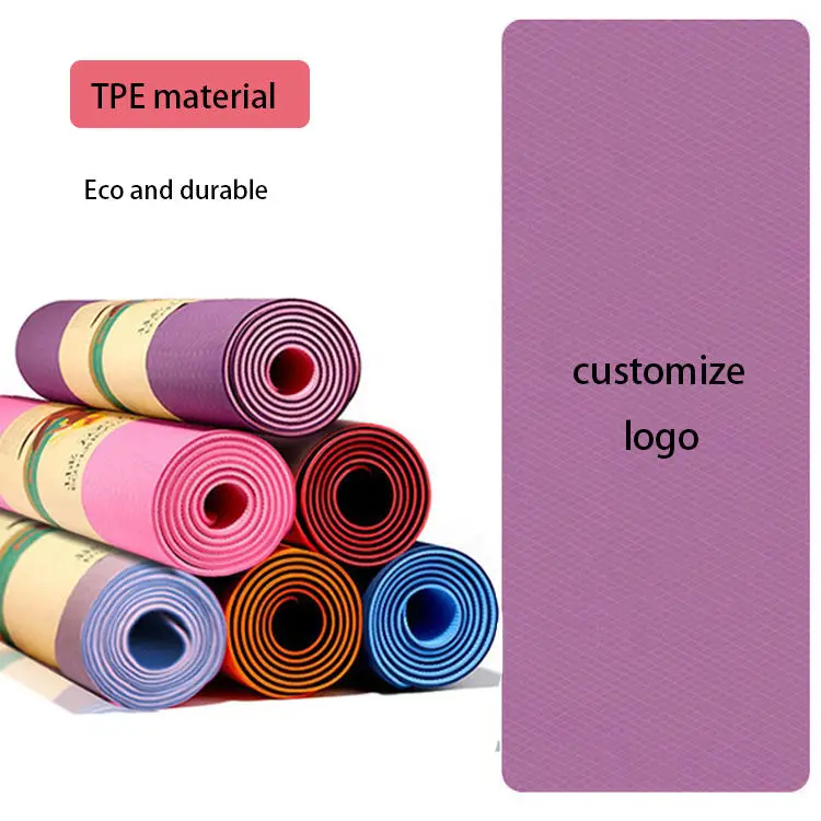 private eco-friendly fitness design Sports Training Fitness printed custom logo thick anti non slip Dual-layer tpe yoga mat