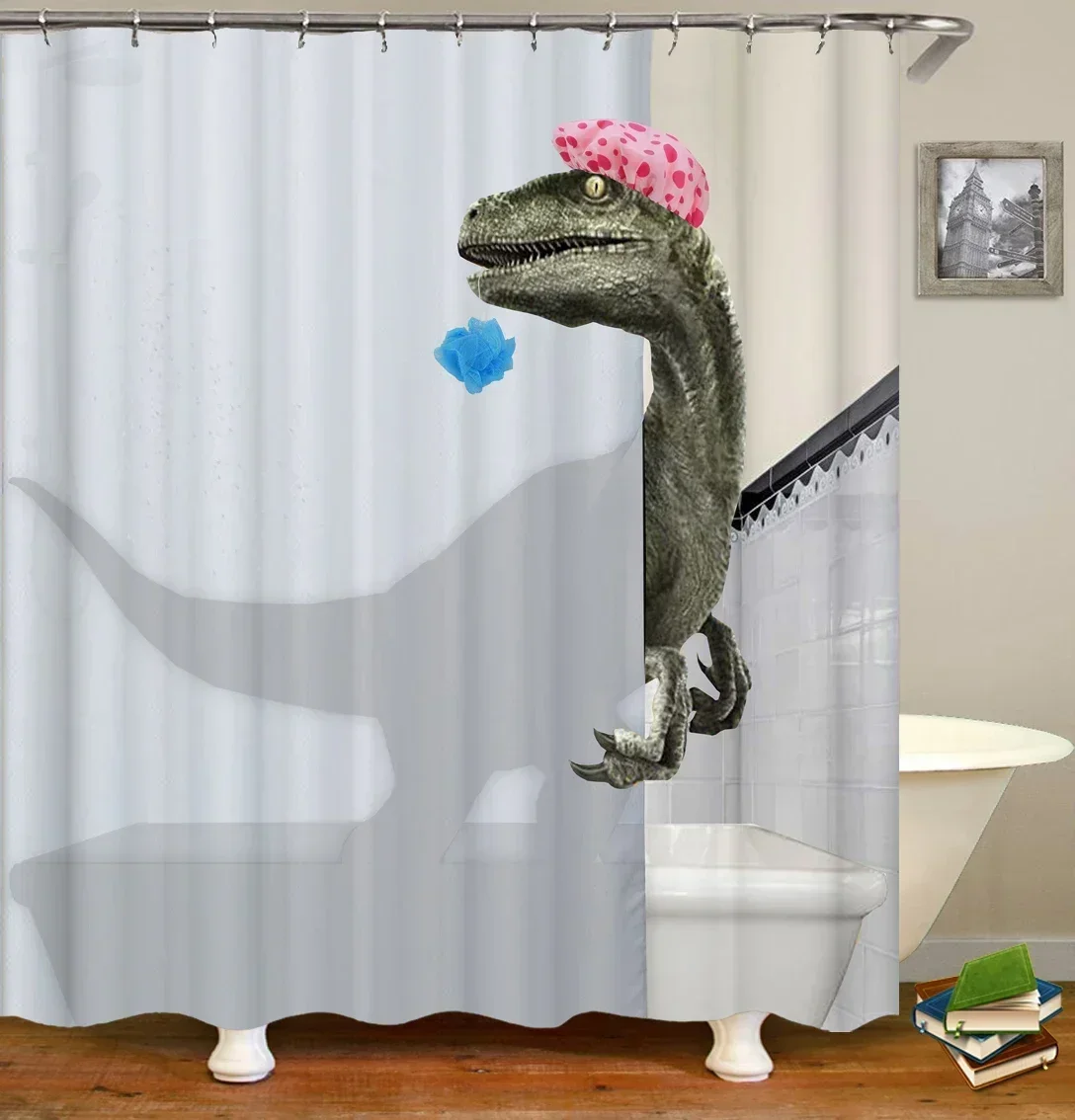 Funny Lovely Dinosaur Elephant Shower Curtain Cute Animal Take Bath Waterproof Fabric Bathroom Curtain with 12 Hooks Home Decor