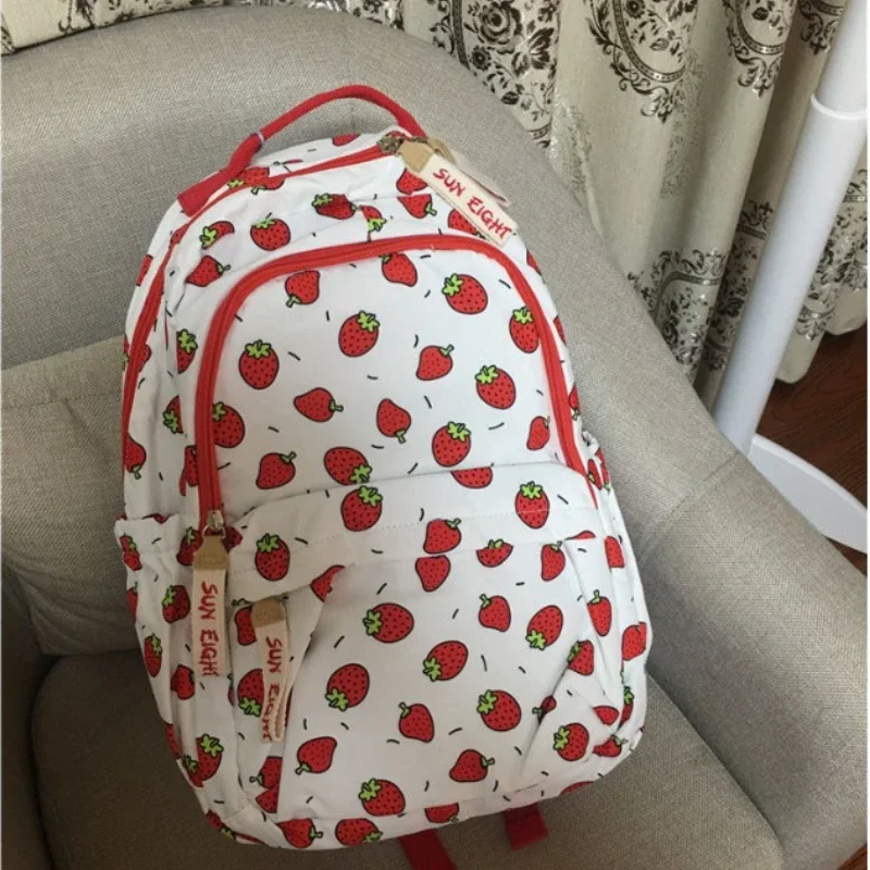 Mochila Kawaii con estampado de fresas para mujer, morral escolar de gran capacidad, estilo Harajuku, dulce y elegante