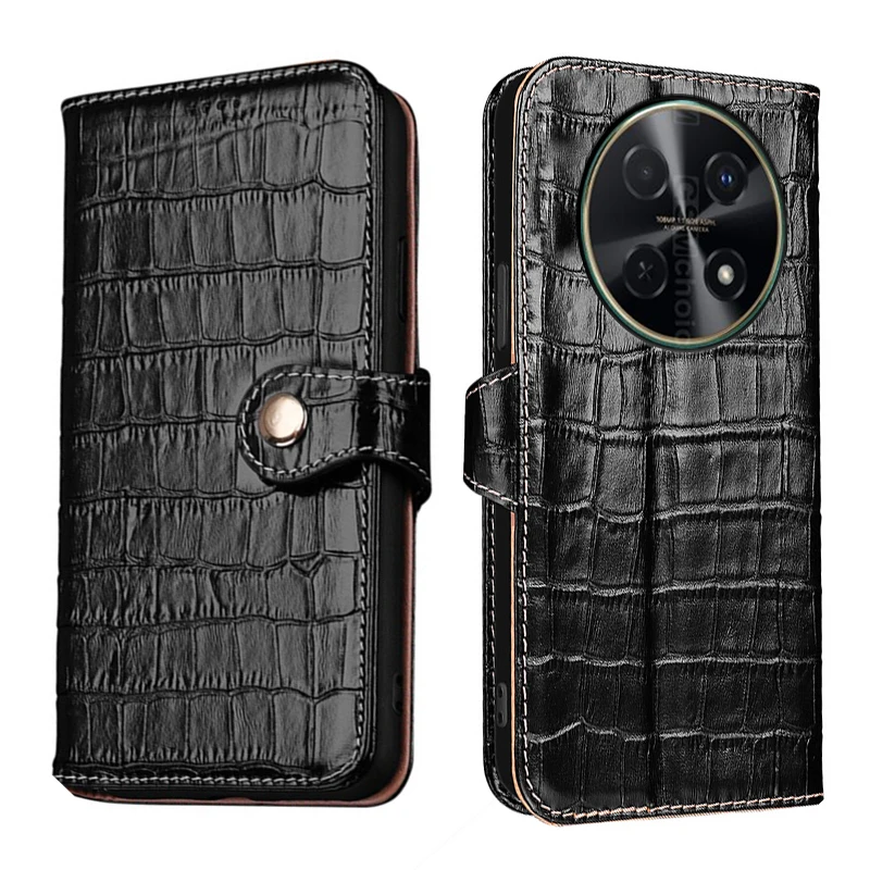 

Genuine Leather Crocodile Texture card Slot Wallet Cover For Huawei Nova 12 12i Pro SE 12s Magnetic button Filp shockproof Case