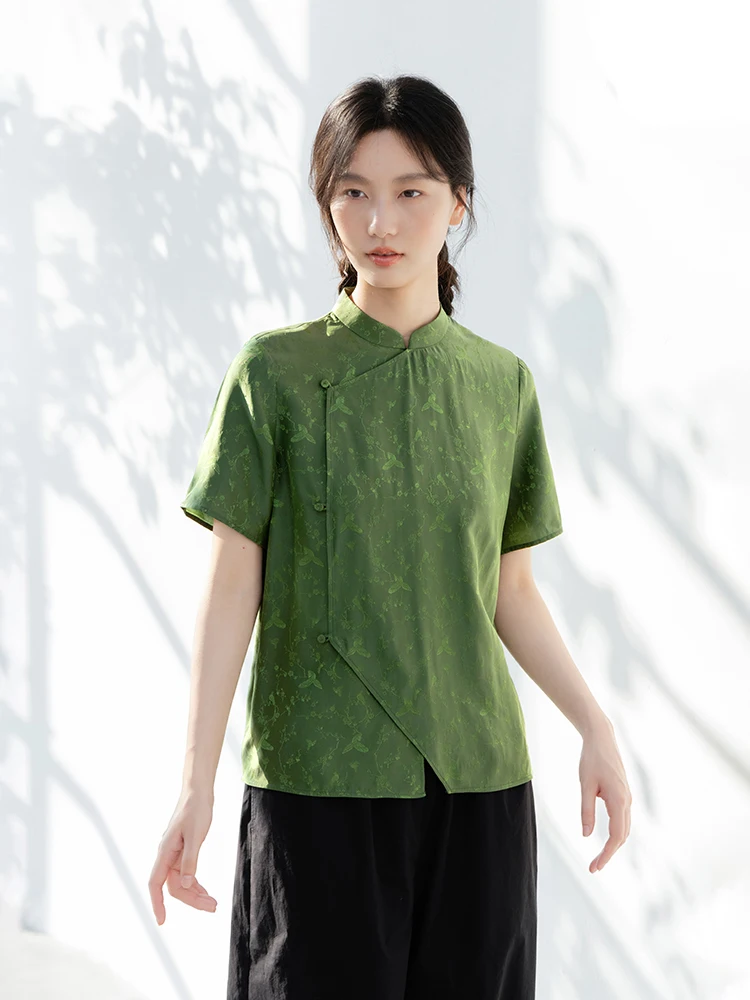 

Новая коллекция Le: Топ с вышивкой из смешанного шелка и цветочными птичьими мотивами, укороченный, приталенный, в традиционном китайском стиле