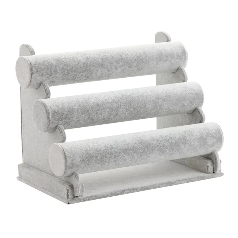 B-M 1 PCS Bracelet Holder Jewelry Display Stand Organizer Jewelry Holder Ice Gray Velvet 3 Tier