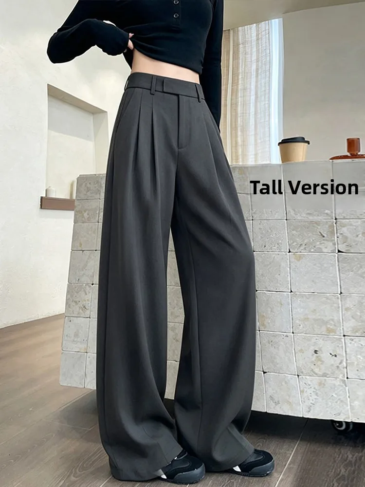 Gray Wide Leg Suit Pants Women's 2026 New Spring Autumn Extended Version Tall High-End Drapey Straight Casual Trousers