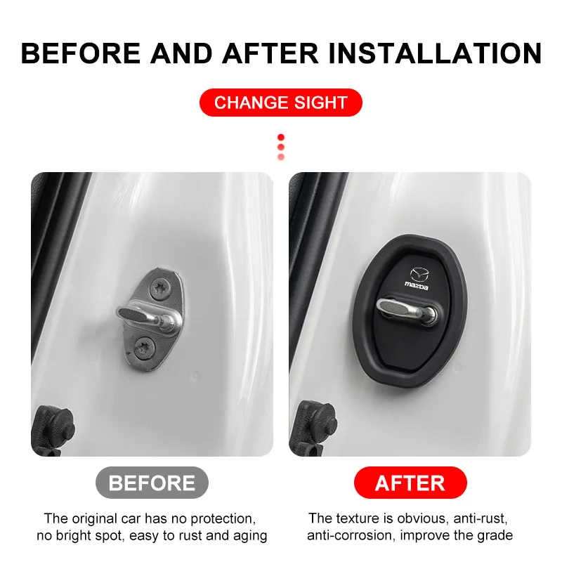 For Mazda 2 3 6 CX-3 CX-5 CX-8 MX-30 MX-5 BT-50 ATENZA R360 RS 4pcs Mute Damping Cushion Silicone Car Door Lock Buckle Cover