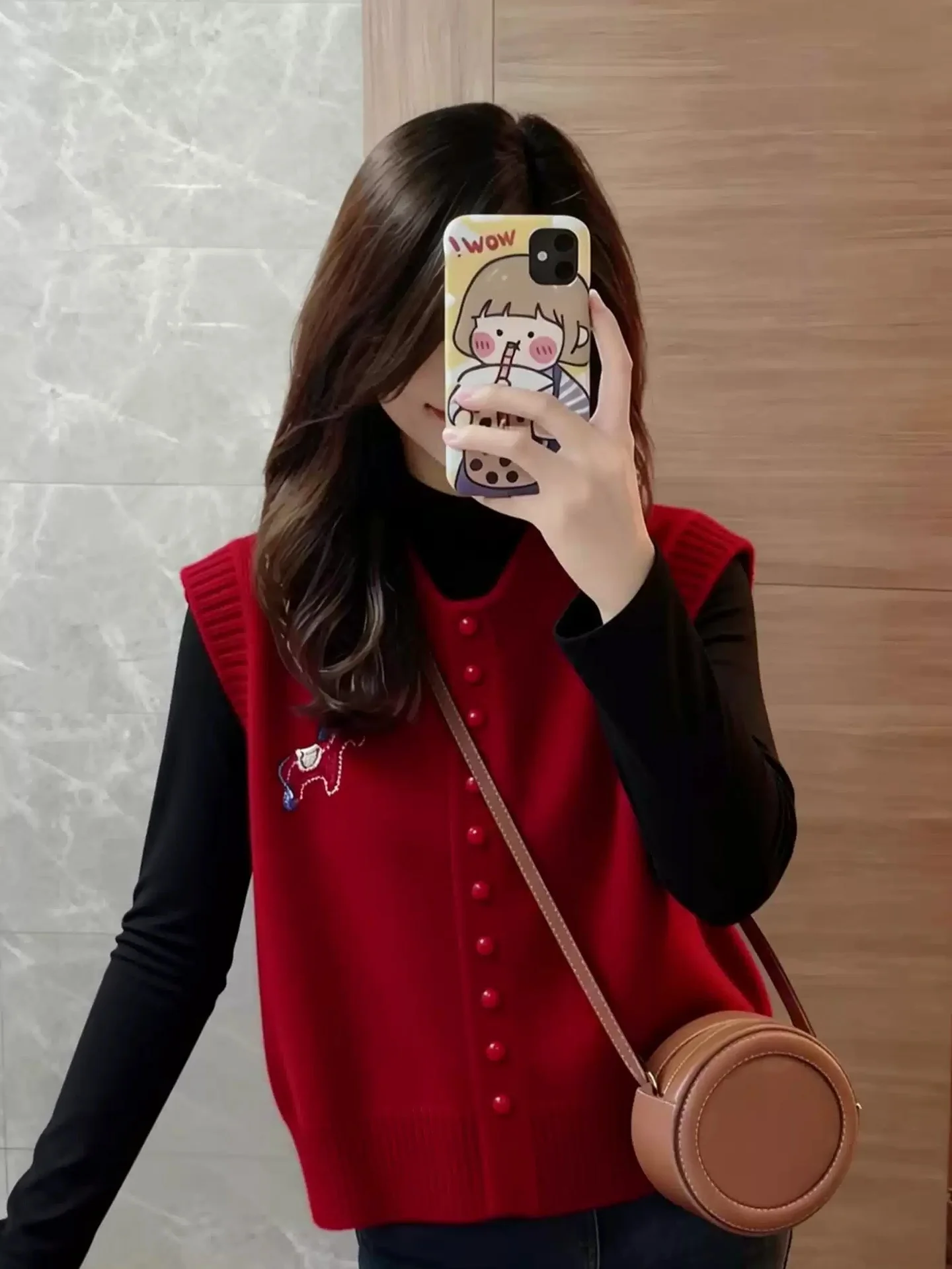Korean Style Winter Red Knitted Vest Versatile Fashionable Inner Wear Base Shirt Retro Match All Seasons Warmth And Style