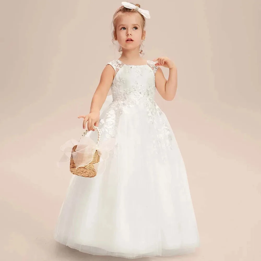 

KYDYNQJ Tulle Flower Girl Dress A-line Scoop Floor-Length /Bridesmaid dresses