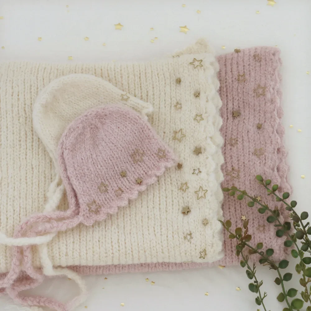 Grillage de photographie de nouveau-né et chapeau Mohair, fil d'emballage d'étoile cousu à la main, cadeaux pour bébé, nouveau