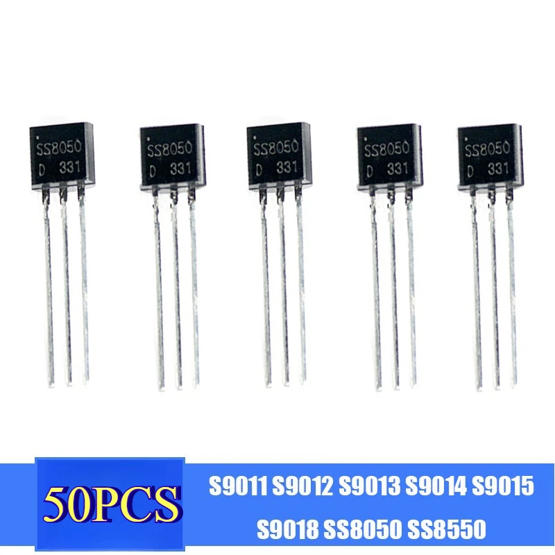 50PCS Transistor Kit TO-92 S9011 S9012 S9013 S9014 S9015 S9018 SS8050 SS8550 NPN PNP Triode Assorted