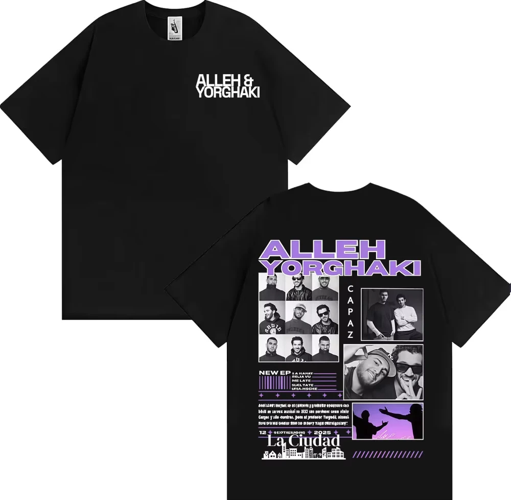 Ropa de hombre, camiseta gótica Harajuku, Camiseta grande informal de algodón, camiseta de rapero Alleh & Yorghaki La Ciudad Worid Tour 2025