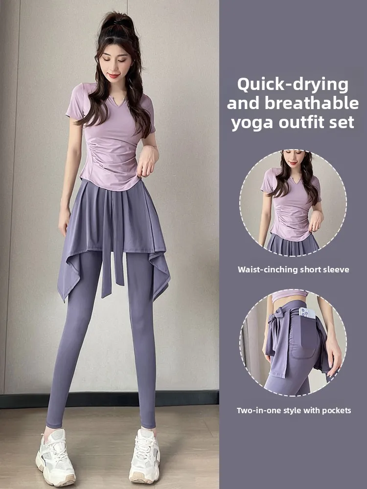 

Faionable Yoga Workout Fitn Женский костюм Qui Dry Спортивная одежда для бега Юбка для пилатеса Брюки для бадминтона Длинная свеч круга...