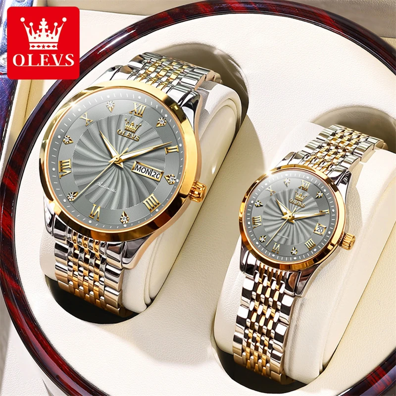 OLEVS New Couple Mechanical Watch Stainless Steel Strap Waterproof Luminous Watches Fashion Simple Luxury Couple Wristwatches