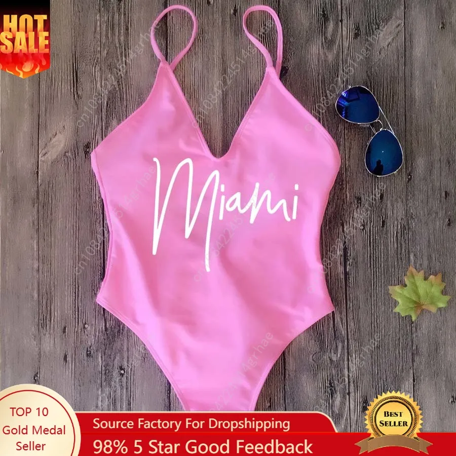 

Female Thong Padded Sexy One Piece Swimsuit Miami HOLA Beaches Women Tahoe Queen Swimwear Backless Bather Monokini Beachwear