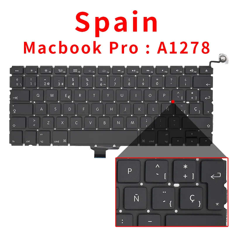 Laptop Keyboard For Macbook Pro 13" A1278 US UK Russian German French Spain Brazil Italian Portugal PT Turkey TR Thai