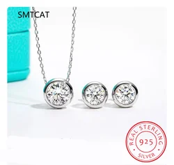 D Color Moissanite Bezel Stud Earrings 18K Gold Plated Pendant Necklace 925 Sterling Silver Jewelry Set Customs Jewelry