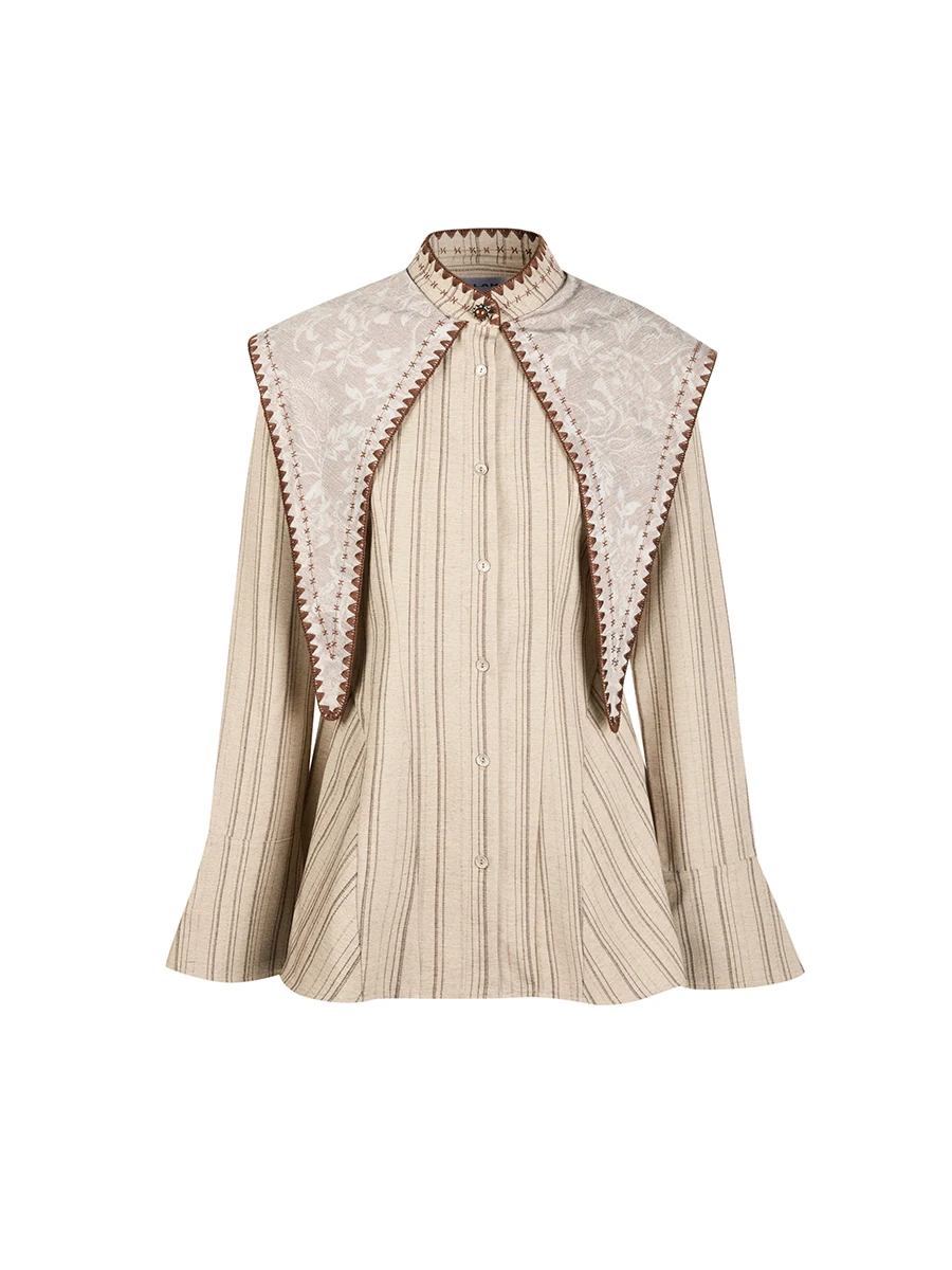 

Женская блузка Ele Selah Court с расклешенными рукавами, премиум-класса, из полиэфирного волокна, с длинными рукавами, в полоску, на пуговицах