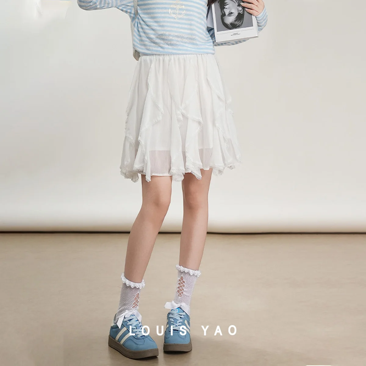 

High Waist Irregular Skirt Lace Casual Splicing Design Sense Mid-length Women Skirt Female Clothing Spring New 2025