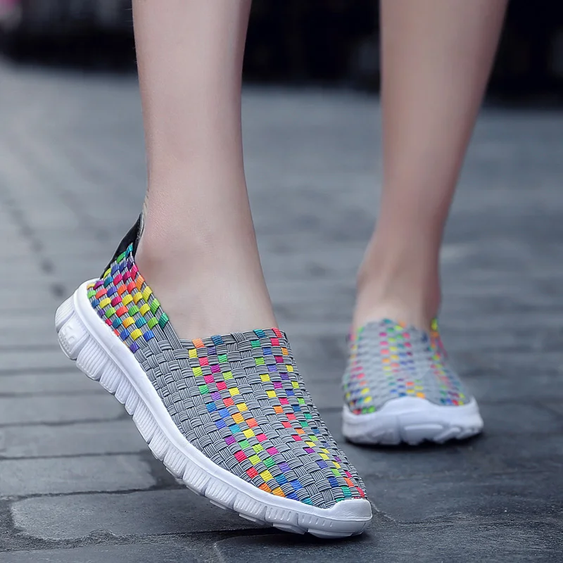 

Women Woven Shoes Summer Sport Black Outdoor Comfortable Loafers Sneakers Girls For Walking Running Flats Mother Gift